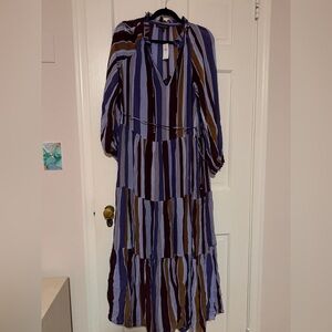 Banana Republic Long Sleeve Striped Dress - Purple and Brown